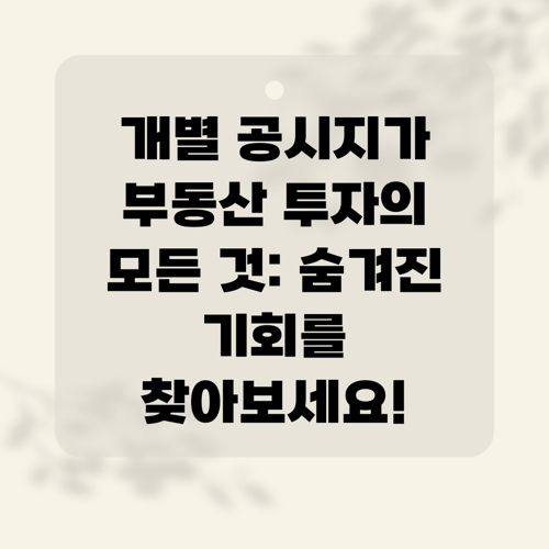 개별 공시지가 부동산 투자의 모든 것: 숨겨진 기회를 찾아보세요!